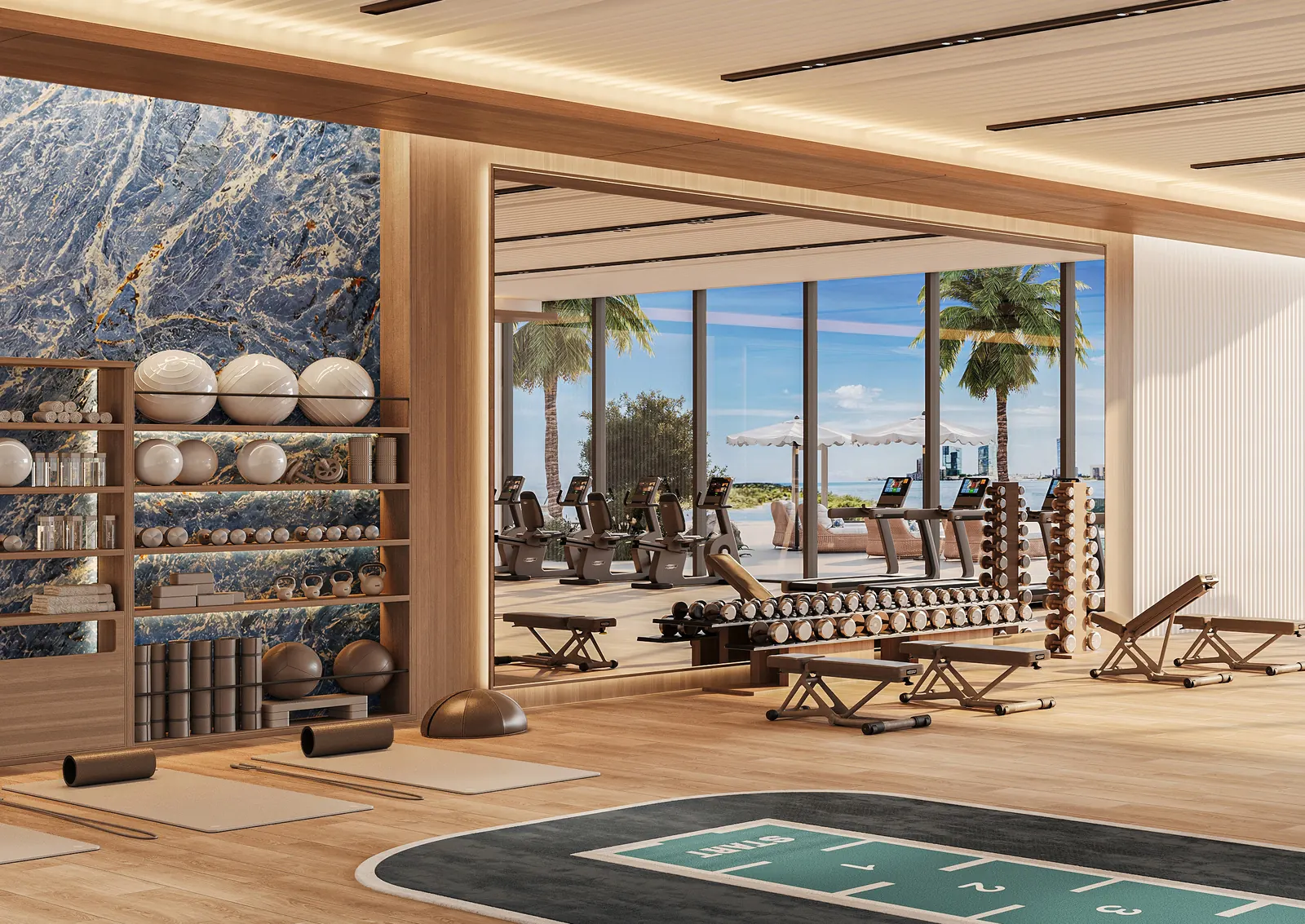 Fitness centre with water views